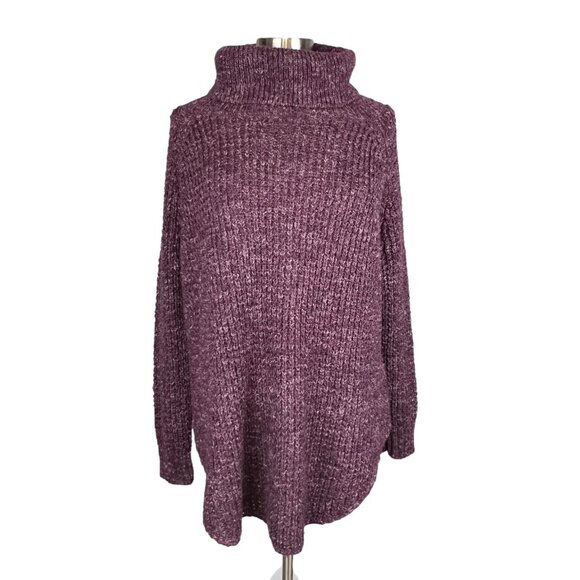 Free People Womens Dylan Tweedy Turtleneck Tunic Sweater Purple Oversized size M - Picture 3 of 16
